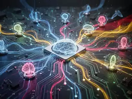 Stilisierte, leuchtende Leiterplatte mit Knotenpunkten für KI, Quantencomputing und Biotechnologie. - Foto: über boerse-global.de