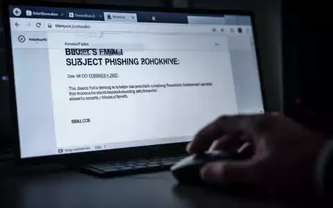 Ein Computerbildschirm zeigt eine Phishing-E-Mail mit einer Warnung zu Sicherheitsrichtlinien-Updates, eine Hand greift nach einer Maus. - Foto: über boerse-global.de
