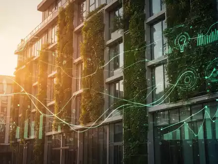 Eine moderne Gebäudefassade mit vertikalen Gärten, die im Sonnenlicht erstrahlt, symbolisiert nachhaltiges Bauen und neue EU-Regeln. - Foto: über boerse-global.de