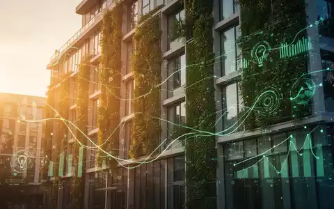 Eine moderne Gebäudefassade mit vertikalen Gärten, die im Sonnenlicht erstrahlt, symbolisiert nachhaltiges Bauen und neue EU-Regeln. - Foto: über boerse-global.de