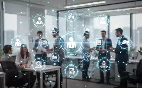 Digitale Vernetzung visualisiert mit leuchtenden Linien und Symbolen, die Arbeitsuchende, Unternehmen und Behörden verbinden. - Foto: über boerse-global.de