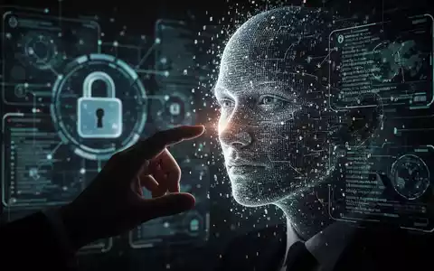 Eine Hand greift nach einem digitalen, fragmentierten Gesicht aus Datenpunkten, das KI-Manipulation und Betrug symbolisiert. - Foto: über boerse-global.de