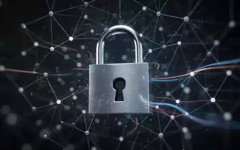 Ein abstraktes Bild eines digitalen Vorhängeschlosses über einem Netzwerk von Datenpunkten, das Datensicherheit und Offboarding symbolisiert. - Foto: über boerse-global.de