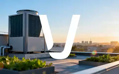 Eine moderne Wärmepumpe auf einem Flachdach in einer städtischen Umgebung, symbolisiert nachhaltige Energielösungen im Immobiliensektor. - Foto: über boerse-global.de