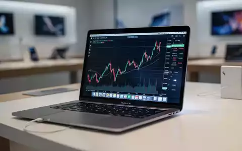 Schlankes silbernes MacBook Air mit leuchtendem Bildschirm, der ein Finanzdiagramm zeigt, auf einem sauberen Schreibtisch. - Foto: über boerse-global.de