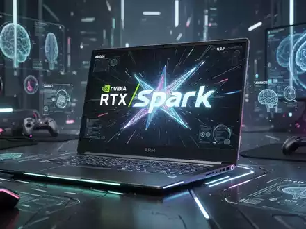 Schlankes, futuristisches Laptop mit NVIDIA RTX Spark-Logo, Gaming- und KI-Grafiken im Hintergrund. - Foto: über boerse-global.de