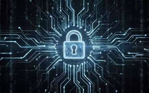 Abstrakte Darstellung digitaler Sicherheit mit leuchtenden blauen Linien, Schaltkreismustern und einem stilisierten Schloss-Symbol. - Foto: über boerse-global.de