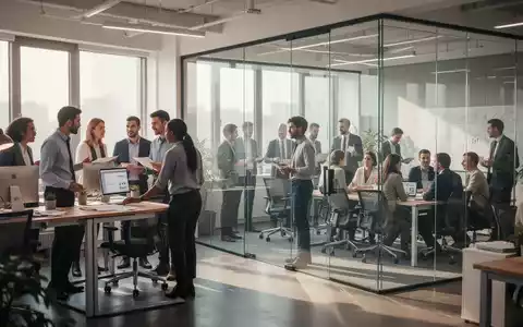 Eine Gruppe von Fachleuten arbeitet in einem modernen Büro zusammen, was flexible Arbeitszeiten und berufliche Mobilität symbolisiert. - Foto: über boerse-global.de