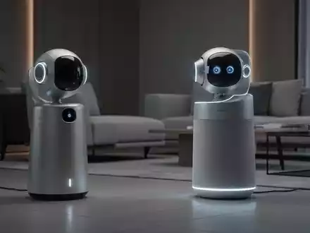 Ein minimalistischer, bildschirmloser Smart Speaker mit dezenten Roboter-Merkmalen, der sanft in einem modernen Wohnzimmer leuchtet. - Foto: über boerse-global.de