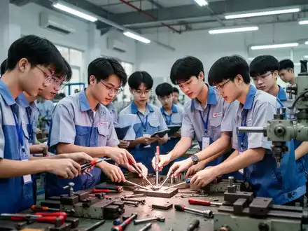 Junge vietnamesische Studenten in einem modernen Berufsbildungsworkshop, die an technischen Geräten arbeiten und lernen. - Foto: über boerse-global.de