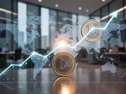 Eine aufsteigende Linie, eine Weltkarte und eine Euro-Münze, die ein Rekordhoch für den iShares Core MSCI World ETF symbolisieren. - Foto: über boerse-global.de