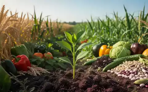Ein üppiges Feld mit verschiedenen Pflanzen und Getreidesorten unter einem klaren Himmel, das pflanzliche Ernährung und nachhaltige Landwirtschaft symbolisiert. - Foto: über boerse-global.de