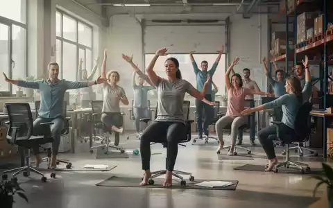 Mitarbeiter unterschiedlicher Altersgruppen führen in einer modernen Büroumgebung ergonomische Übungen durch, um körperlicher und mentaler Gesundheit vorzubeugen. - Foto: über boerse-global.de