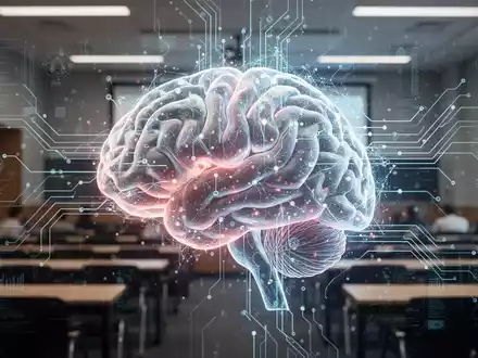 Leuchtendes neuronales Netzwerk-Gehirn mit Datenströmen und Schaltkreismustern, das Potenzial und Grenzen der KI im universitären Umfeld symbolisiert. - Foto: über boerse-global.de