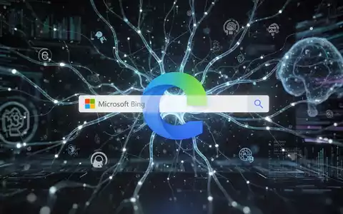 Leuchtendes neuronales Netzwerk, das KI-Integration symbolisiert, subtil über einer digitalen Oberfläche mit Microsoft Bing-Suchleiste und Edge-Browser-Symbol. - Foto: über boerse-global.de