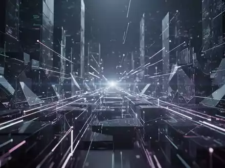 Abstrakte digitale Landschaft mit leuchtenden Linien und geometrischen Formen, die technologische Übergänge und Datensicherheit symbolisieren. - Foto: über boerse-global.de