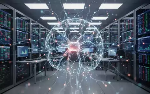 Eine futuristische, leuchtende KI-Visualisierung über einem modernen Finanzdatenraum, die die Integration von KI in die Finanzwelt darstellt. - Foto: über boerse-global.de