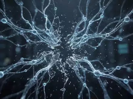 Leuchtendes, zerbrochenes blaues neuronales Netzwerk, das täuschende KI symbolisiert, mit sich lösenden Verbindungen. - Foto: über boerse-global.de