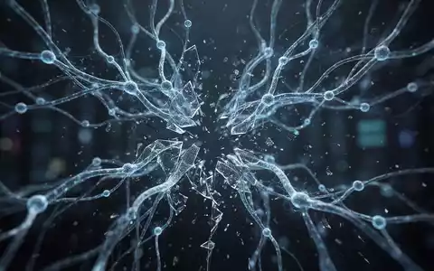Leuchtendes, zerbrochenes blaues neuronales Netzwerk, das täuschende KI symbolisiert, mit sich lösenden Verbindungen. - Foto: über boerse-global.de