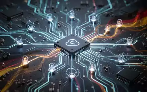 Futuristisches, leuchtendes Schaltbrett mit verbundenen Knoten, das KI, Quantencomputing und Halbleiter in deutschen Farben darstellt. - Foto: über boerse-global.de