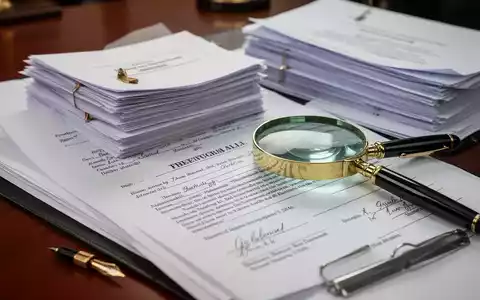 Ein Notartisch mit einem Füllfederhalter, einem Stapel juristischer Dokumente und einer Lupe, die auf einem Testament liegt. - Foto: über boerse-global.de