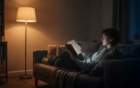 Eine Person entspannt sich auf einem Sofa in einem abgedunkelten Raum, liest ein Buch, mit warmem Licht einer Stehlampe. - Foto: über boerse-global.de