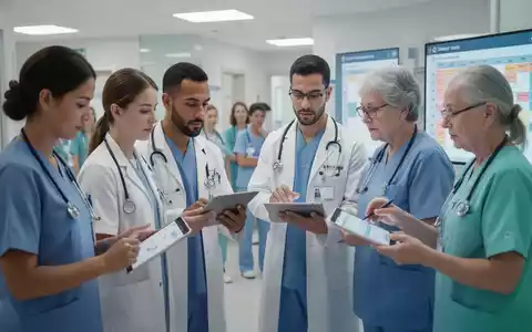 Medizinische Fachkräfte interagieren mit digitalen Planungstools in einem modernen Gesundheitswesen-Umfeld, symbolisierend Zeitarbeit und Effizienz. - Foto: über boerse-global.de