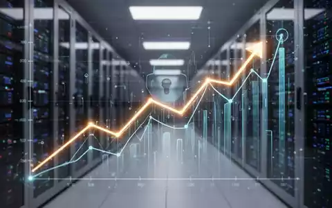 Eine digitale Grafik mit aufsteigenden Kurven vor dem unscharfen Hintergrund eines modernen Rechenzentrums, das finanzielle Sicherheit und Wachstum symbolisiert. - Foto: über boerse-global.de