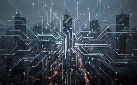 Leuchtendes, schaltkreisartiges Netzwerk über dunkler, stilisierter Stadtlandschaft, symbolisiert Cyberangriff auf kritische Infrastruktur. - Foto: über boerse-global.de