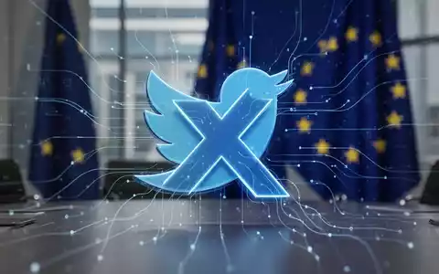 Das stilisierte 'X'-Logo vor einem verschwommenen Hintergrund mit der EU-Flagge, das die regulatorische Prüfung darstellt. - Foto: über boerse-global.de