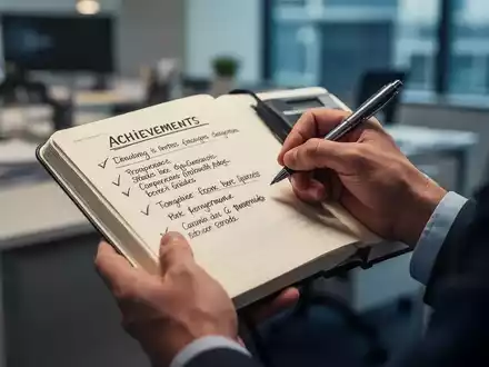 Eine Person schreibt in ein Notizbuch, um Erfolge festzuhalten, mit einem unscharfen Bürohintergrund. - Foto: über boerse-global.de