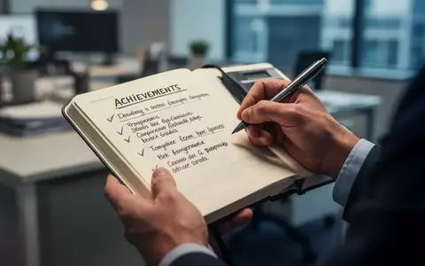 Eine Person schreibt in ein Notizbuch, um Erfolge festzuhalten, mit einem unscharfen Bürohintergrund. - Foto: über boerse-global.de
