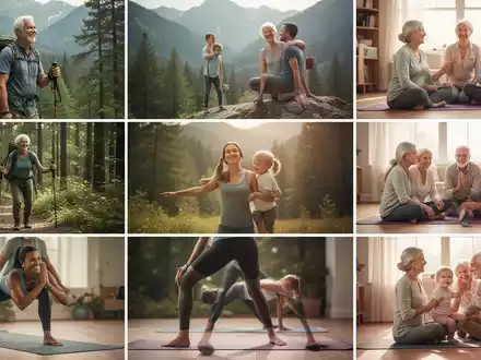 Eine Gruppe von Menschen, die verschiedene Aktivitäten ausüben, die Wohlbefinden und persönliches Wachstum symbolisieren, wie Wandern und Yoga. - Foto: über boerse-global.de
