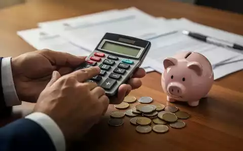 Hände halten einen Taschenrechner über Münzen und einem Sparschwein auf einem Schreibtisch, umgeben von Dokumenten. - Foto: über boerse-global.de