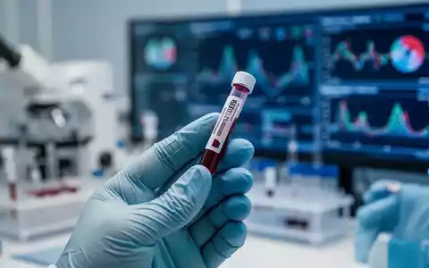 Nahaufnahme eines Blutröhrchens in einer behandschuhten Hand im Labor, mit verschwommenen wissenschaftlichen Geräten im Hintergrund. - Foto: über boerse-global.de