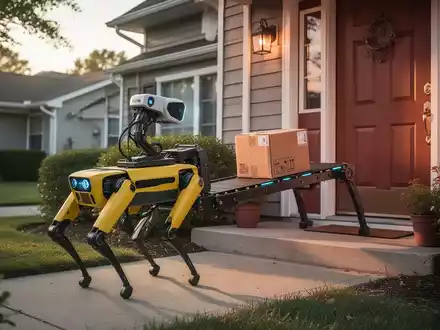 Boston Dynamics Spot-Roboter liefert Paket an Haustür, zeigt letzte Meile der Zustellautomatisierung. - Foto: über boerse-global.de