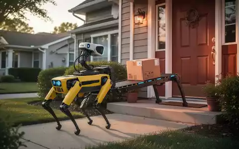 Boston Dynamics Spot-Roboter liefert Paket an Haustür, zeigt letzte Meile der Zustellautomatisierung. - Foto: über boerse-global.de