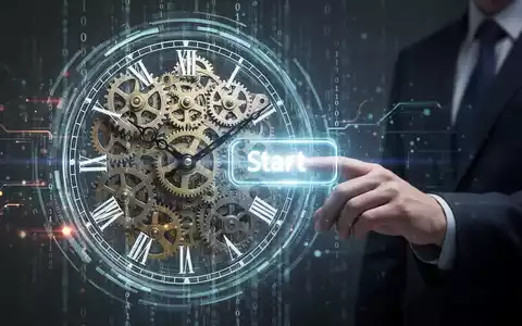 Eine stilisierte Uhr mit Zahnrädern und digitalen Elementen, die Zeitmanagement in einer digitalen Welt symbolisieren. - Foto: über boerse-global.de