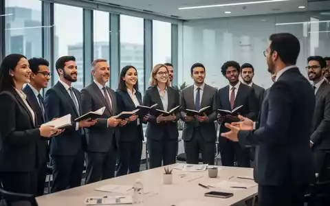 Eine Gruppe von Geschäftsleuten sitzt aufmerksam in einem Konferenzraum, während ein Redner Präsentation gibt. - Foto: über boerse-global.de