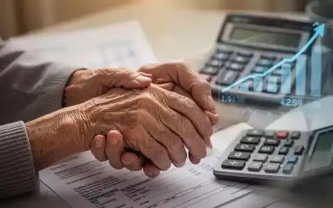 Eine ältere Hand hält eine andere Hand, im Hintergrund unscharf eine Finanzübersicht. Symbolisiert Pflege und steigende Kosten. - Foto: über boerse-global.de