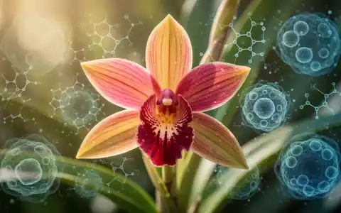 Eine Gastrodia elata Orchidee mit sanften Überlagerungen von molekularen Strukturen, die wissenschaftliche Forschung und natürliche Heilung symbolisieren. - Foto: über boerse-global.de