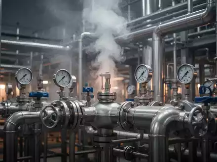 Nahaufnahme eines komplexen Pipelinesystems in einer Chemieanlage mit aufsteigendem Dampf und industriellen Details. - Foto: über boerse-global.de