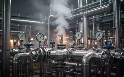 Nahaufnahme eines komplexen Pipelinesystems in einer Chemieanlage mit aufsteigendem Dampf und industriellen Details. - Foto: über boerse-global.de