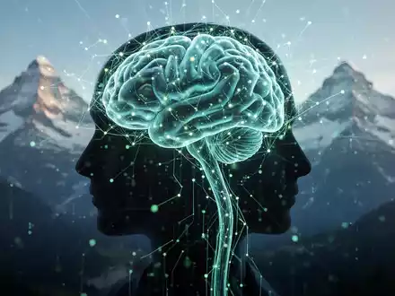 Eine stilisierte, leuchtende neuronale Netzwerkgrafik über einem menschlichen Kopfprofil, die KI und psychische Gesundheit symbolisiert. - Foto: über boerse-global.de