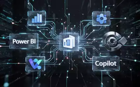Grafik mit verbundenen Power BI-, Viva Insights- und Copilot-Logos, die Datenanalyse und KI-Integration symbolisieren. - Foto: über boerse-global.de