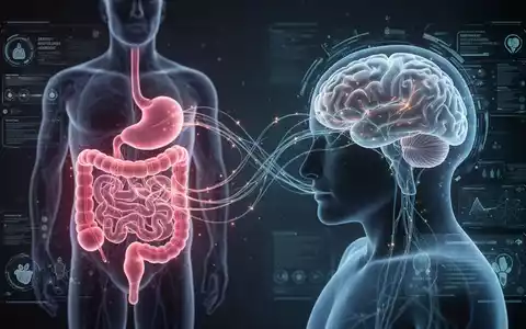 Eine stilisierte Darstellung der Darm-Hirn-Achse mit glühenden neuronalen Pfaden und digitalen Therapie-Elementen. - Foto: über boerse-global.de