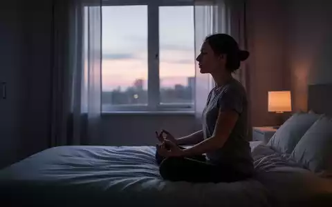 Eine Person meditiert oder macht Atemübungen in einem friedlichen Schlafzimmer bei Sonnenuntergang, das Licht ist sanft und beruhigend. - Foto: über boerse-global.de