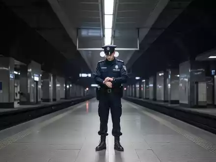 Ein einsamer Sicherheitsbeamter im Bahnhof, der auf seine Uhr schaut, symbolisiert Pflichtverletzung und Konsequenzen. - Foto: über boerse-global.de