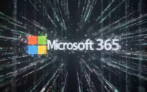 Microsoft 365-Logo, fragmentiert, mit abstrakten Datenströmen und Binärcode im Hintergrund, symbolisiert Ende des Supports. - Foto: über boerse-global.de