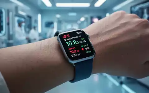 Nahaufnahme einer Smartwatch am Handgelenk, die Blutdruckdaten anzeigt, mit einem verschwommenen medizinischen Hintergrund. - Foto: über boerse-global.de